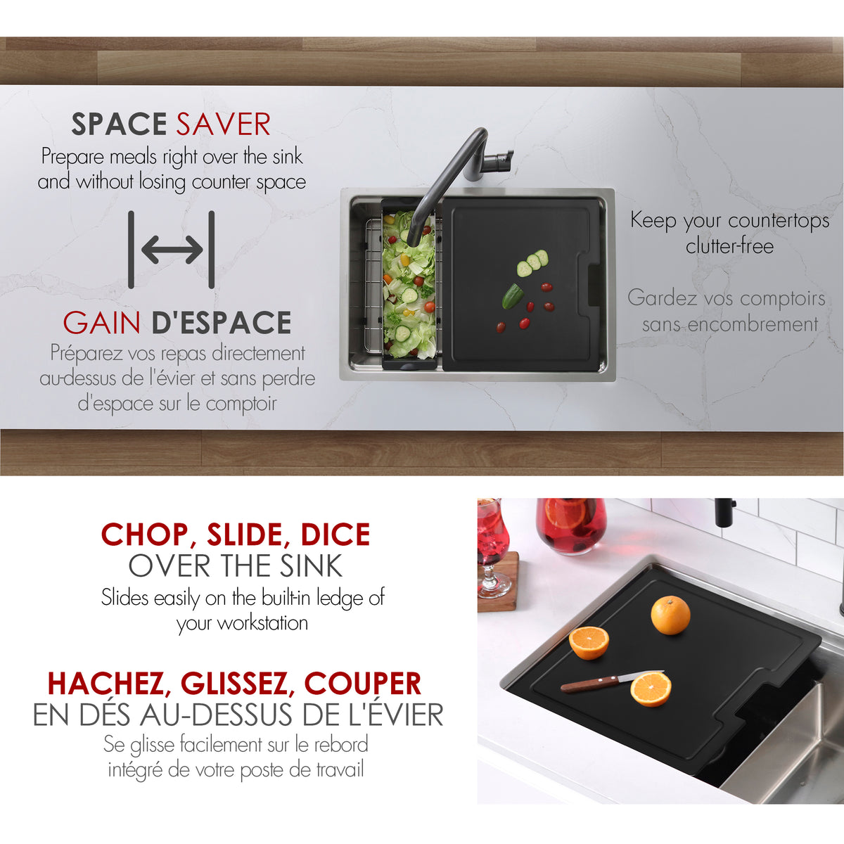 Stylish Wood Fiber Workstation Sink Black Cutting Board A-930