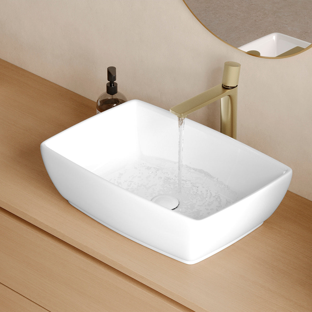 Stylish Contempo 19" White Glossy Rectangular Vessel Bathroom Sink with Ceramic Pop Up Drain P-220D