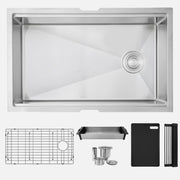 Stylish Versa 30" Workstation Single Bowl Undermount 16 Gauge Stainless Steel Kitchen Sink with Black Accessories Included S-611WK
