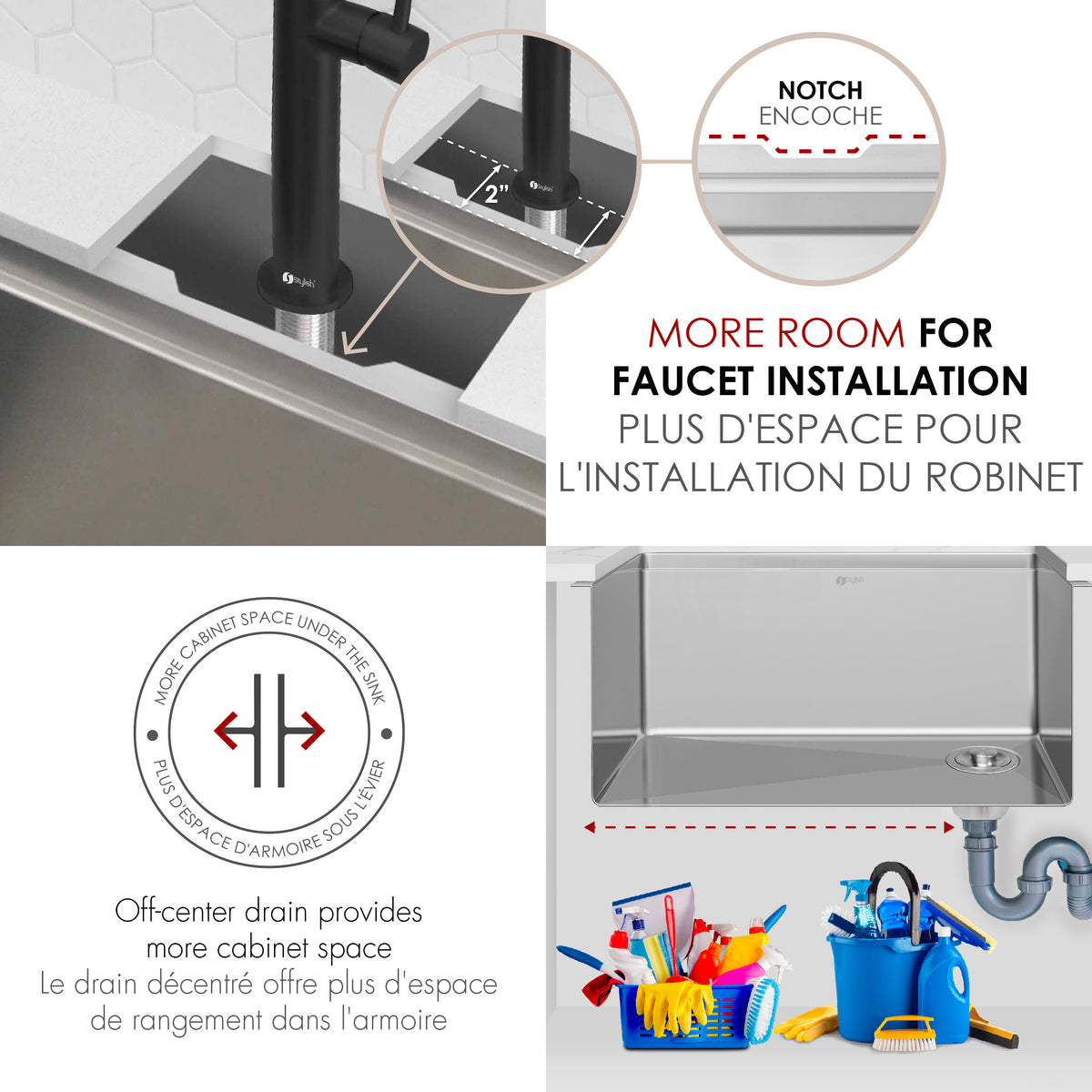 Stylish Versa 25" Workstation Single Bowl Undermount 16 Gauge Stainless Steel Kitchen Sink with Black Accessories Included S-612WK