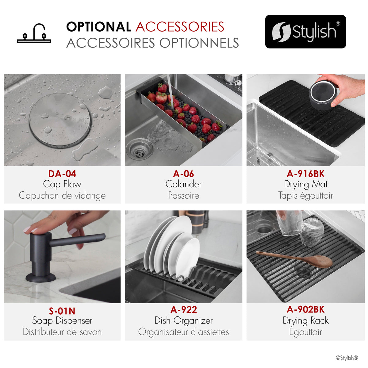 Stylish Versa 18" Workstation Single Bowl Undermount 16 Gauge Stainless Steel Kitchen Sink with Black Cutting Board Included S-618WK