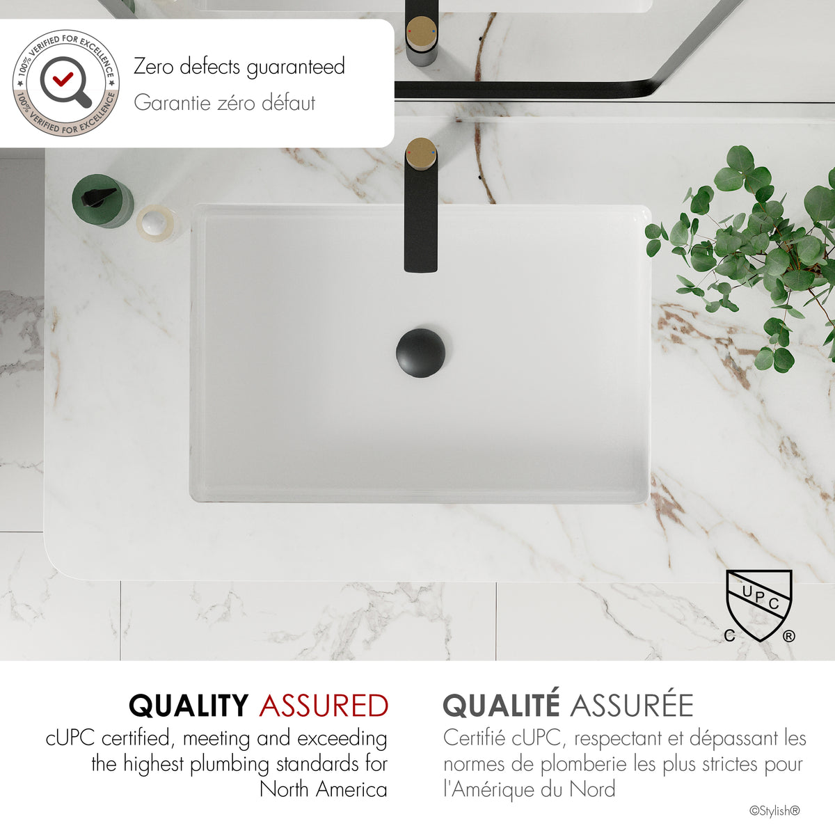 Stylish Voguish 24 1/2" White Rectangular Undermount Bathroom Sink P-208