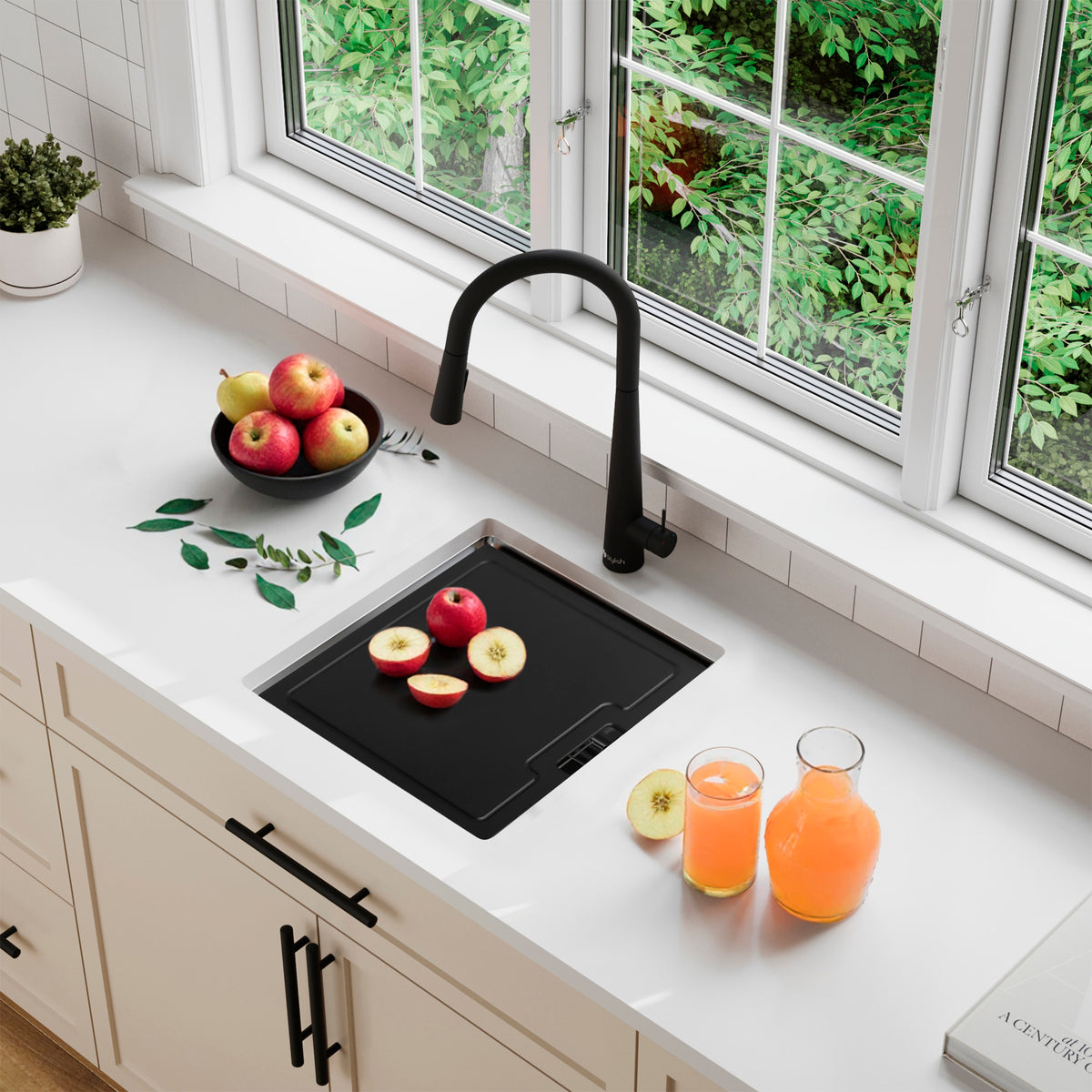 Stylish Versa 18" Workstation Single Bowl Undermount 16 Gauge Stainless Steel Kitchen Sink with Black Cutting Board Included S-618WK