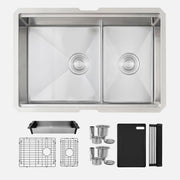 Stylish Versa 28" Workstation 60/40 Double Bowl Undermount 16 Gauge Stainless Steel Kitchen Sink with Black Accessories Included S-628WK