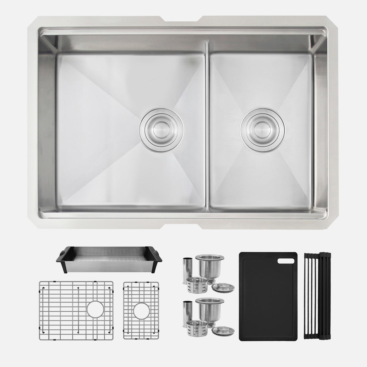 Stylish Versa 28" Workstation 60/40 Double Bowl Undermount 16 Gauge Stainless Steel Kitchen Sink with Black Accessories Included S-628WK