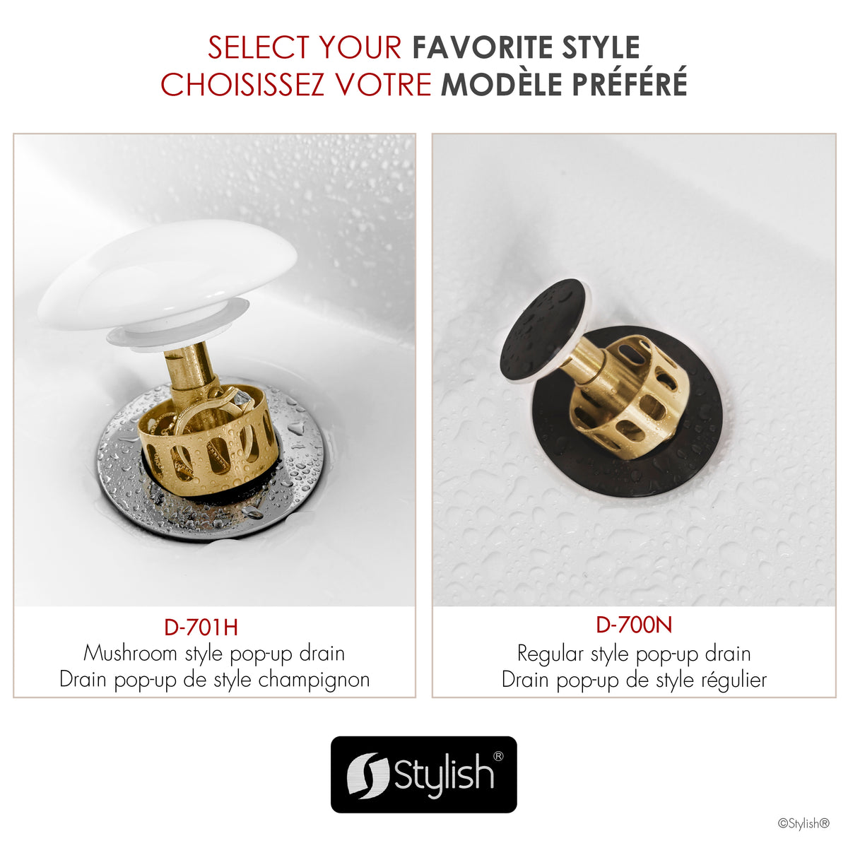 Stylish Undermount Sink Pop-Up Drain with White Ceramic Cap with Overflow D-701H