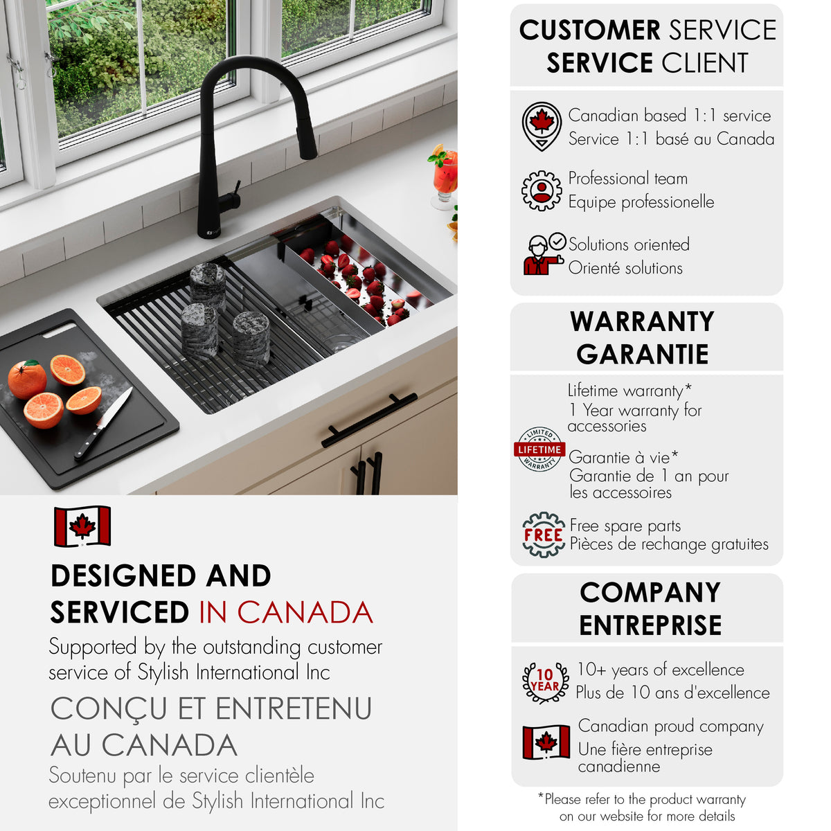 Stylish Versa 22" Workstation Single Bowl Undermount 16 Gauge Stainless Steel Kitchen Sink with Black Cutting Board Included S-622WK