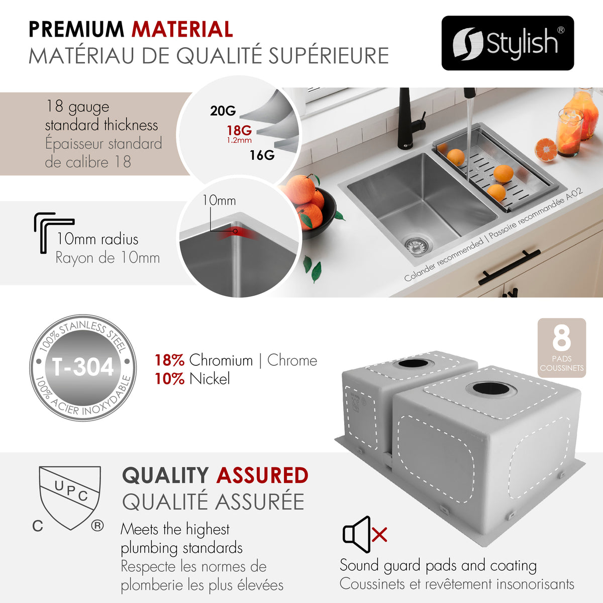 Stylish Altea 25" Dualmount Double Bowl Kitchen Sink 18 Gauge Stainless Steel with Grids and Standard Strainers S-425T