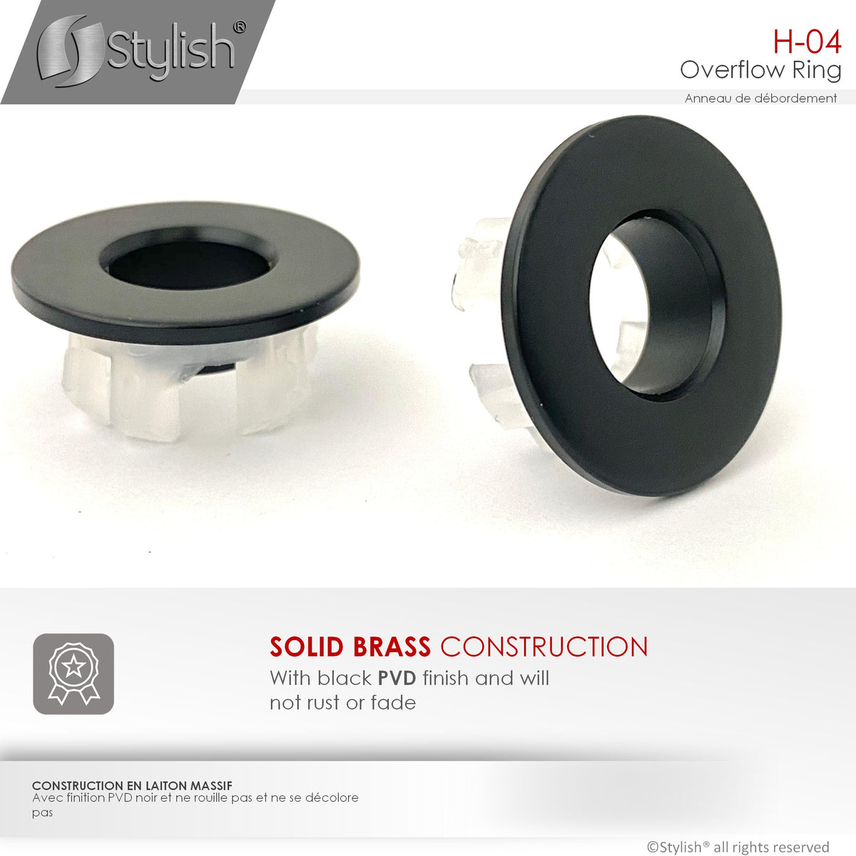 Stylish Black Matte Sink Basin Trim Overflow H-04