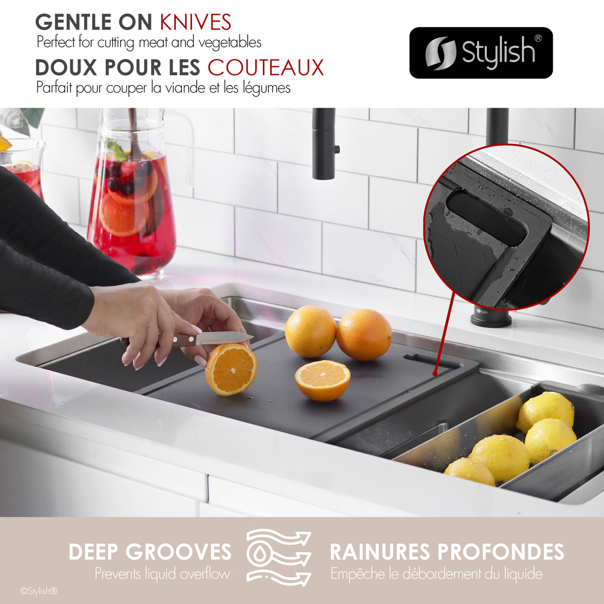 Stylish Workstation Sink Black Cutting Board A-917