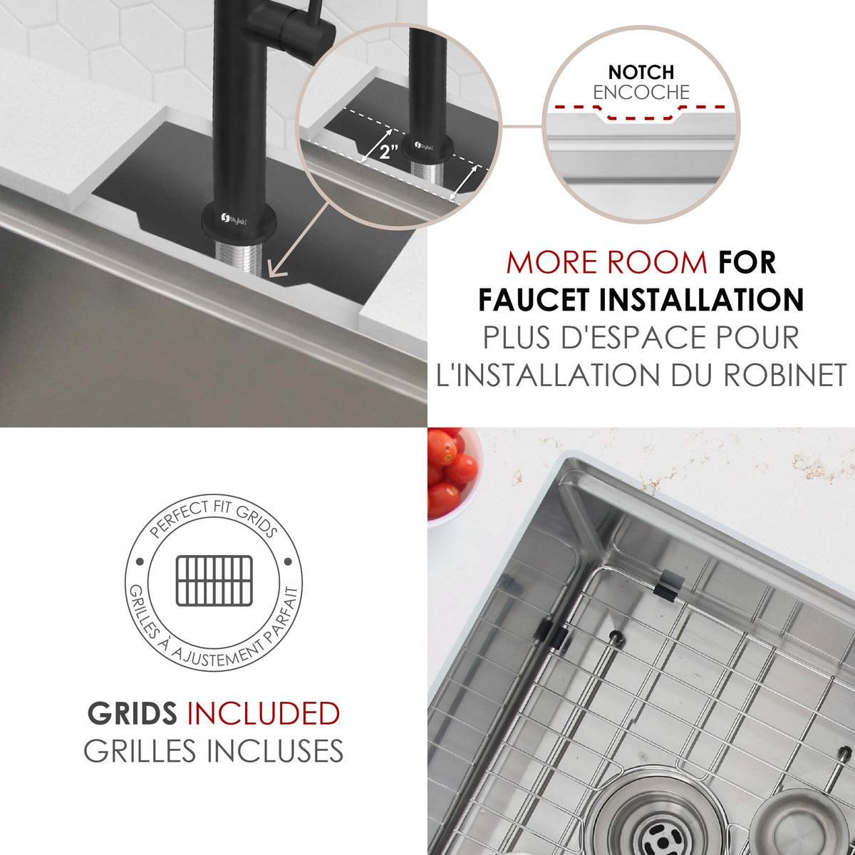 Stylish Versa 25" Workstation 60/40 Double Bowl Undermount 16 Gauge Stainless Steel Kitchen Sink with Black Accessories Included S-625WK