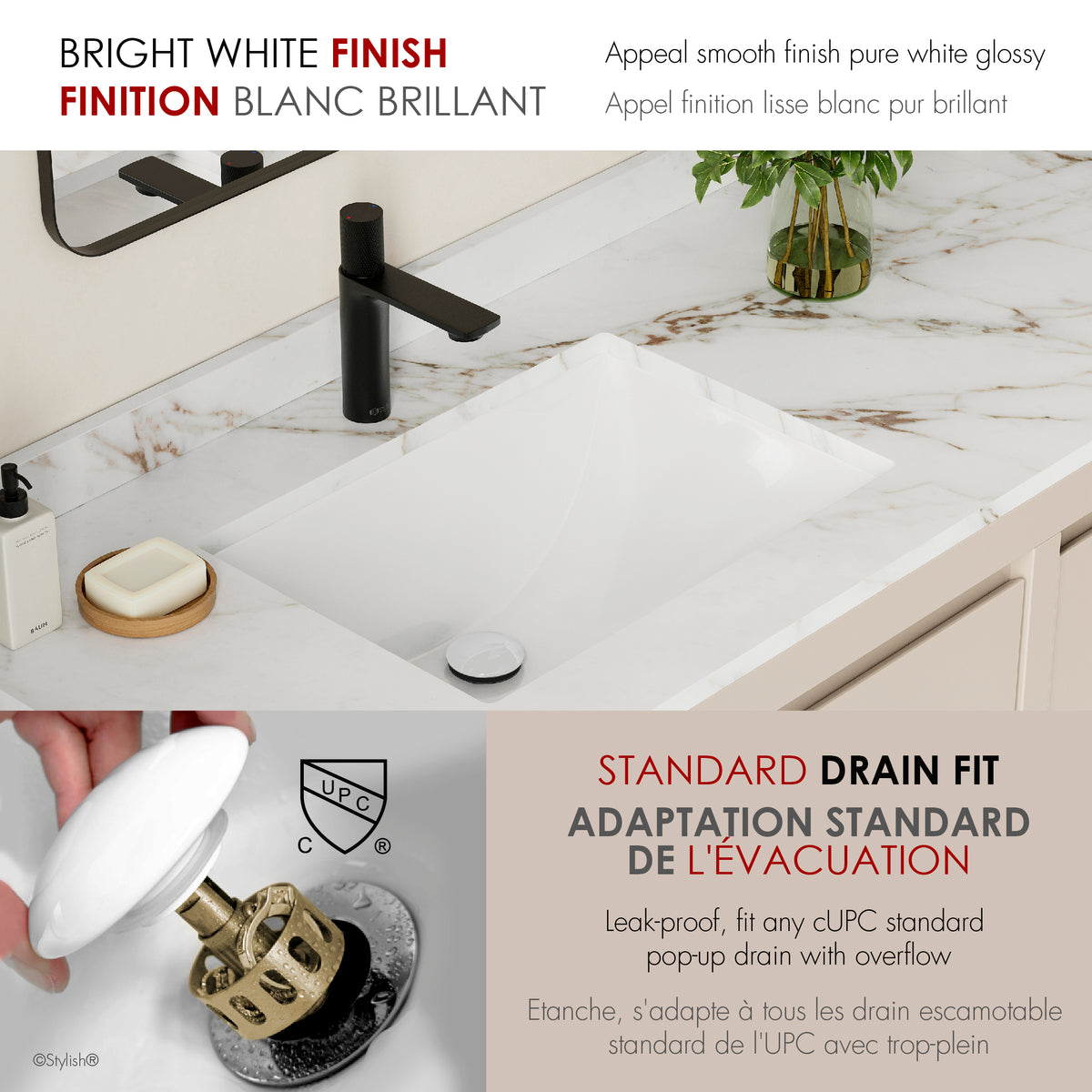 Stylish Sharp 21" White Porcelain Undermount Basin Bathroom Sink with Ceramic Pop Up Drain Included P-203D