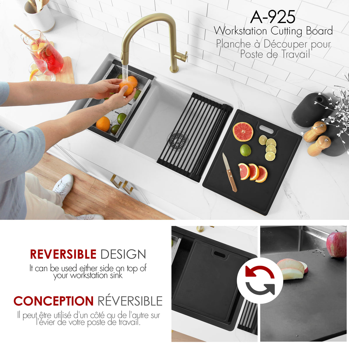 Stylish Wood Fiber Workstation Sink Black Cutting Board A-925