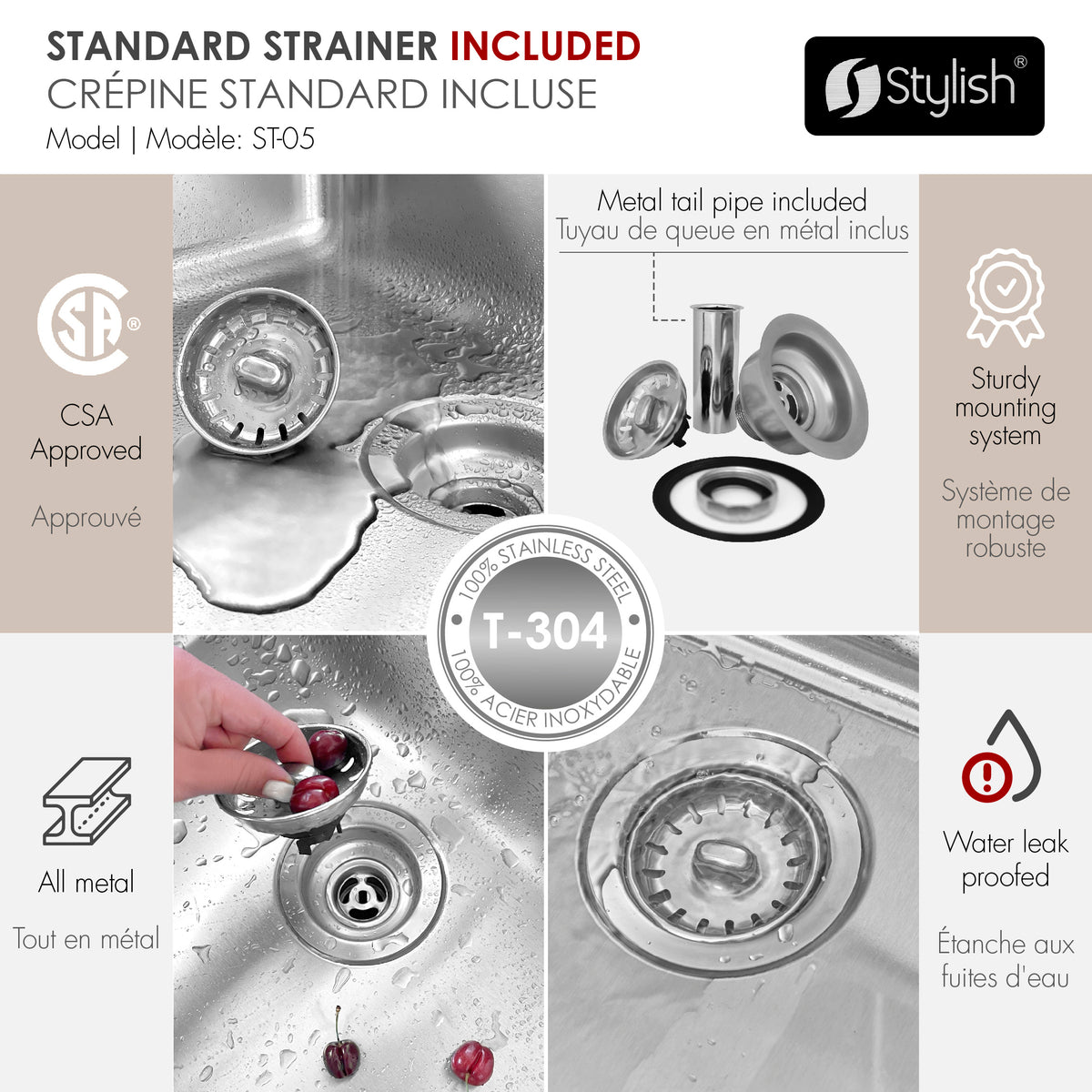 Stylish Altea 25" Dualmount Double Bowl Kitchen Sink 18 Gauge Stainless Steel with Grids and Standard Strainers S-425T
