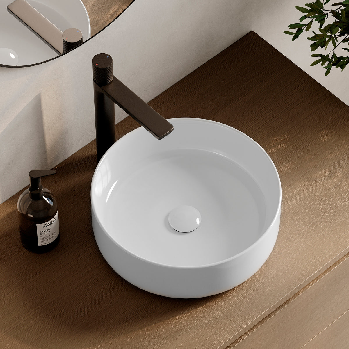 Stylish Upscale 14 1/8" White Glossy Round Vessel Bathroom Sink P-229H