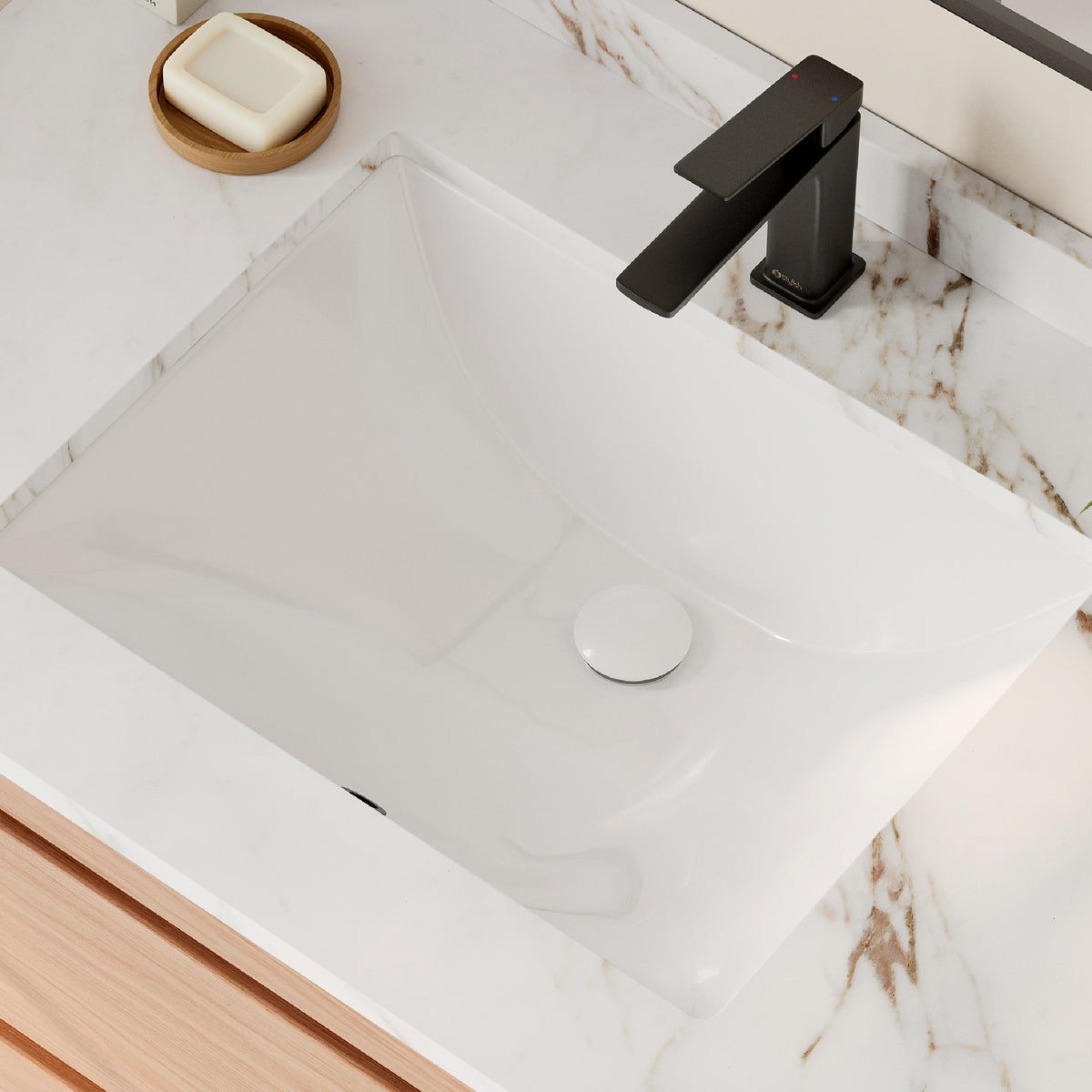 Stylish Chic 20" White Porcelain Undermount Basin Bathroom Sink with Ceramic Pop Up Drain Included P-200D