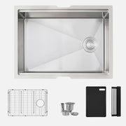 Stylish Versa 25" Workstation Single Bowl Undermount 16 Gauge Stainless Steel Kitchen Sink with Black Accessories Included S-612WK
