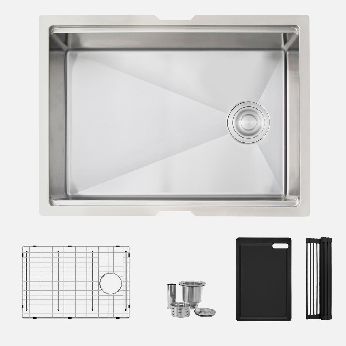 Stylish Versa 25" Workstation Single Bowl Undermount 16 Gauge Stainless Steel Kitchen Sink with Black Accessories Included S-612WK