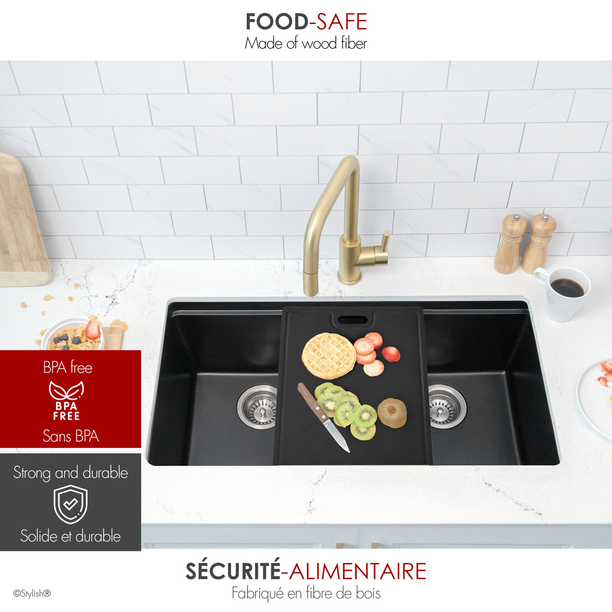 Stylish Wood Fiber Workstation Sink Black Cutting Board A-925