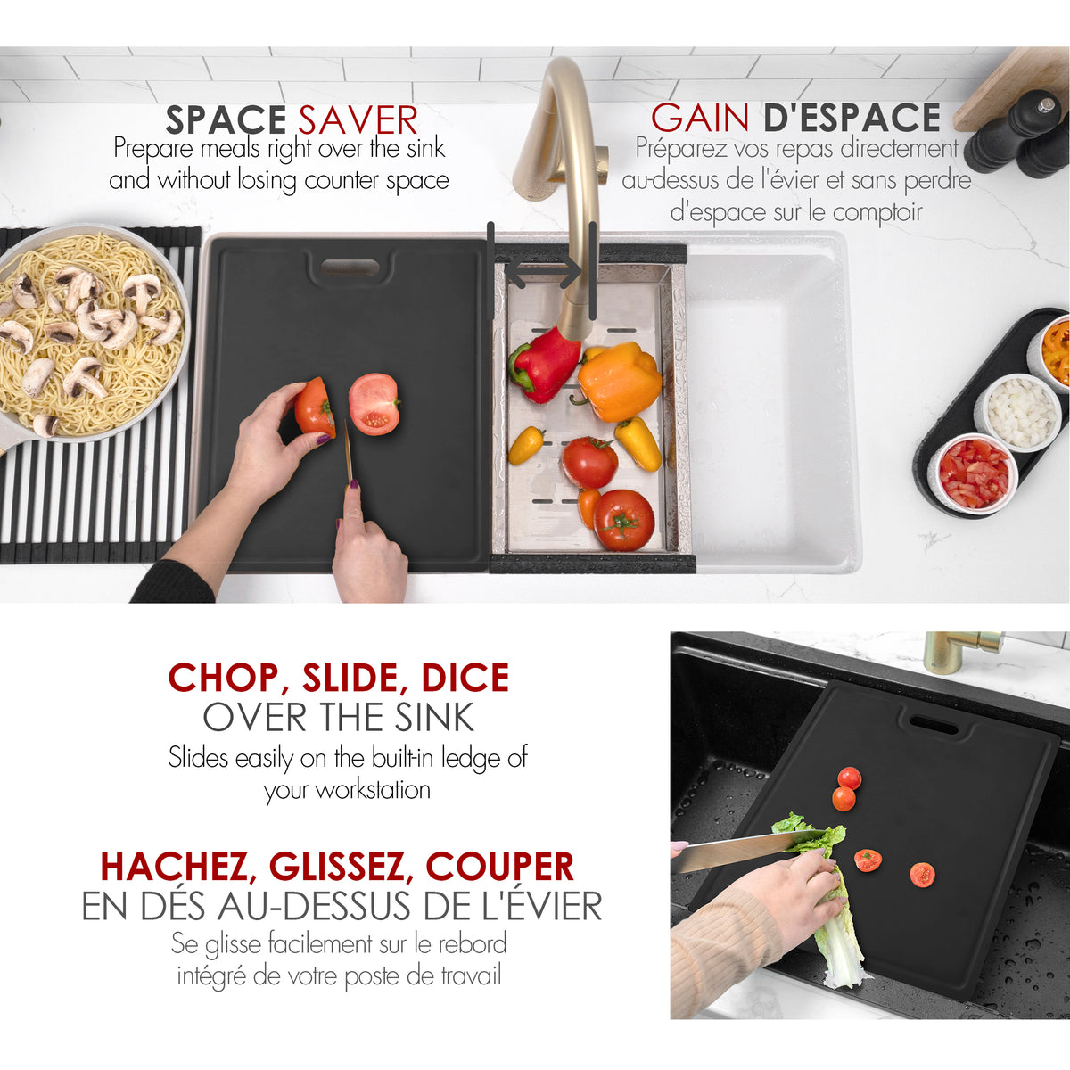 Stylish Wood Fiber Workstation Sink Black Cutting Board A-925