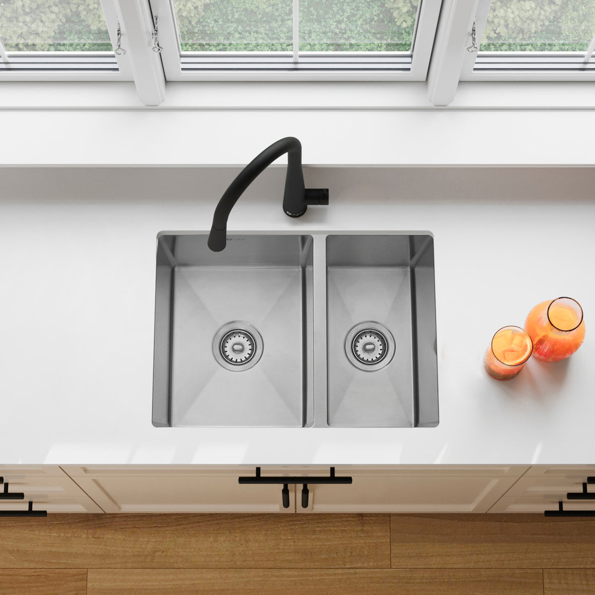 Stylish Altea 25" Dualmount Double Bowl Kitchen Sink 18 Gauge Stainless Steel with Grids and Standard Strainers S-425T