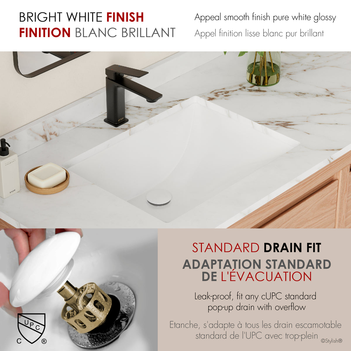 Stylish Chic 20" White Porcelain Undermount Basin Bathroom Sink with Ceramic Pop Up Drain Included P-200D