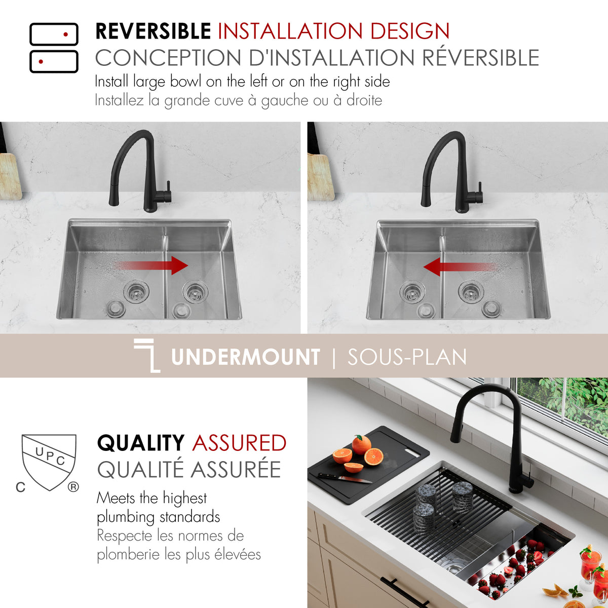 Stylish Versa 28" Workstation 60/40 Double Bowl Undermount 16 Gauge Stainless Steel Kitchen Sink with Black Accessories Included S-628WK