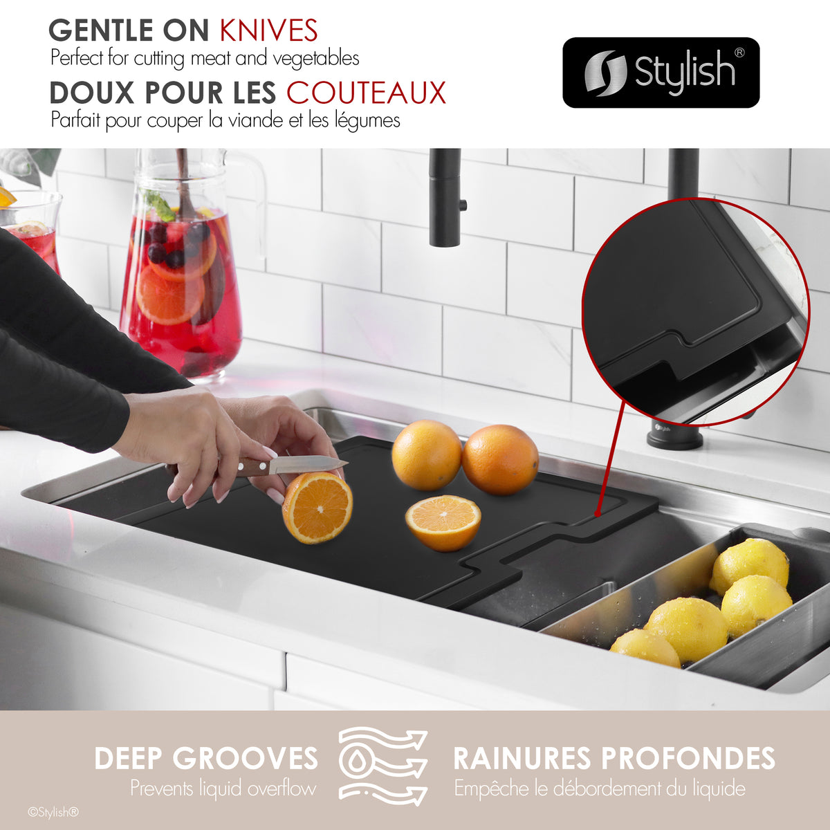 Stylish Wood Fiber Workstation Sink Black Cutting Board A-930