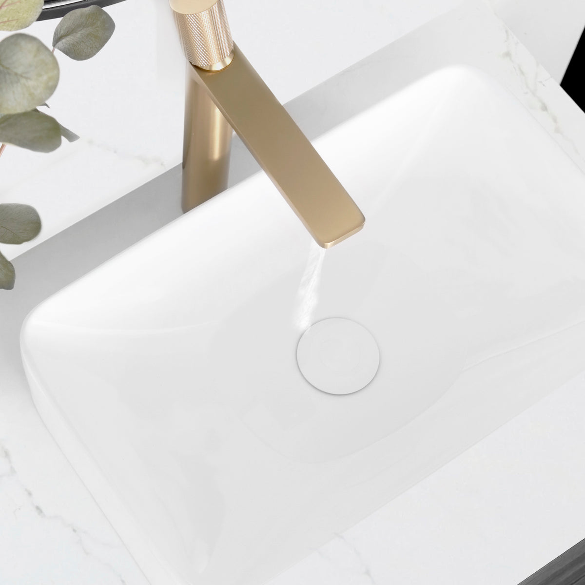 Stylish Vessel Sink Pop-Up Drain with White Ceramic Cap Without Overflow Set of 2 D-702H-2
