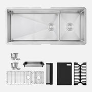 Stylish Versa 42" Workstation 70/30 Double Bowl Undermount 16 Gauge Stainless Steel Kitchen Sink with Black Accessories Included S-642WK