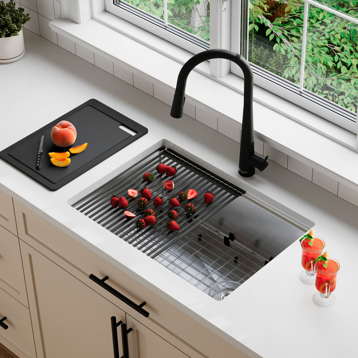 Stylish Versa 25" Workstation Single Bowl Undermount 16 Gauge Stainless Steel Kitchen Sink with Black Accessories Included S-612WK