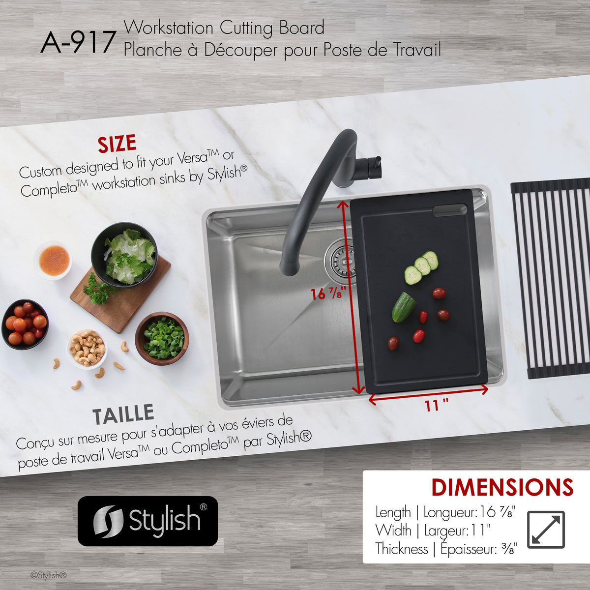 Stylish Workstation Sink Black Cutting Board A-917