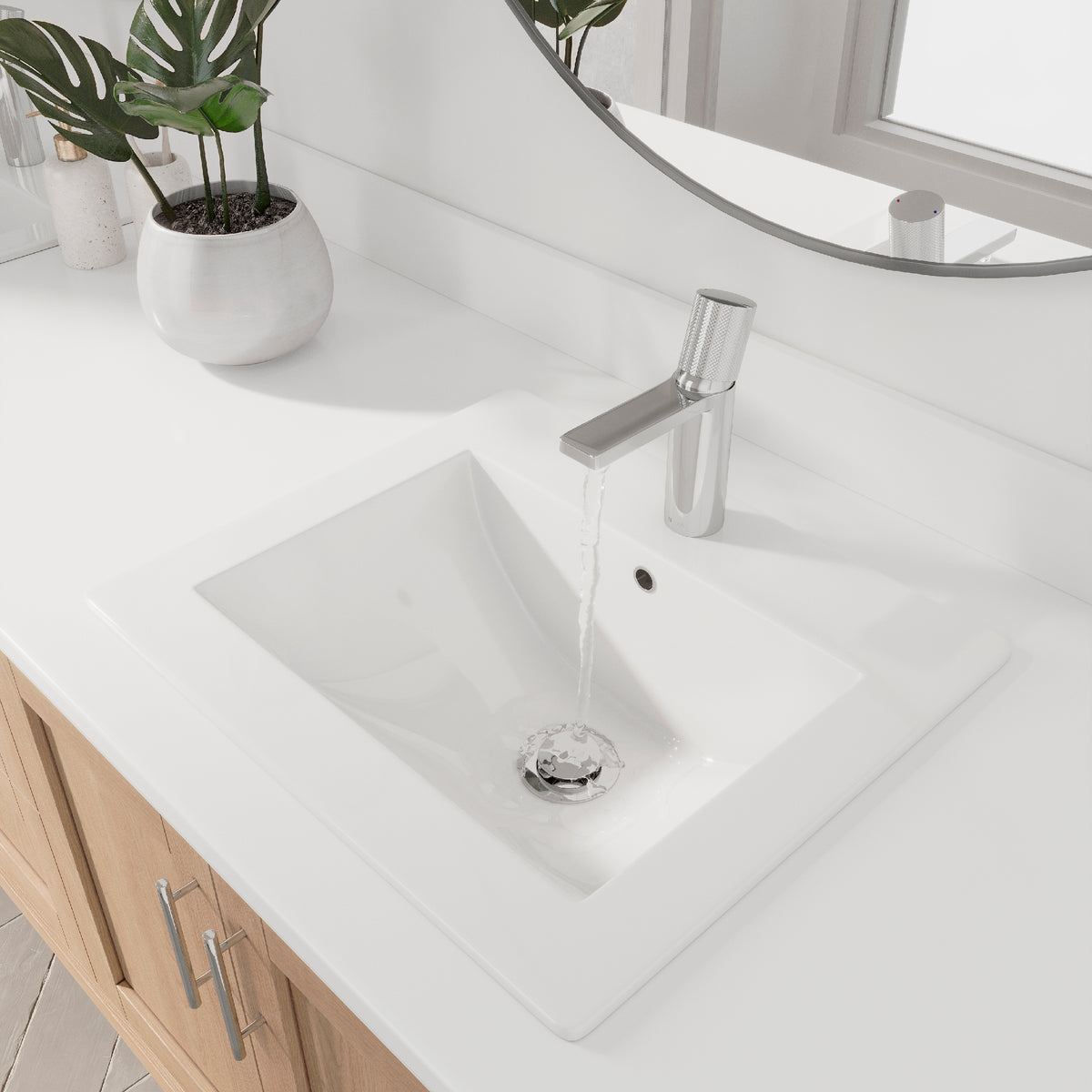 Stylish Elegant 21 1/4" Topmount White Glossy Basin Bathroom Sink P-211H