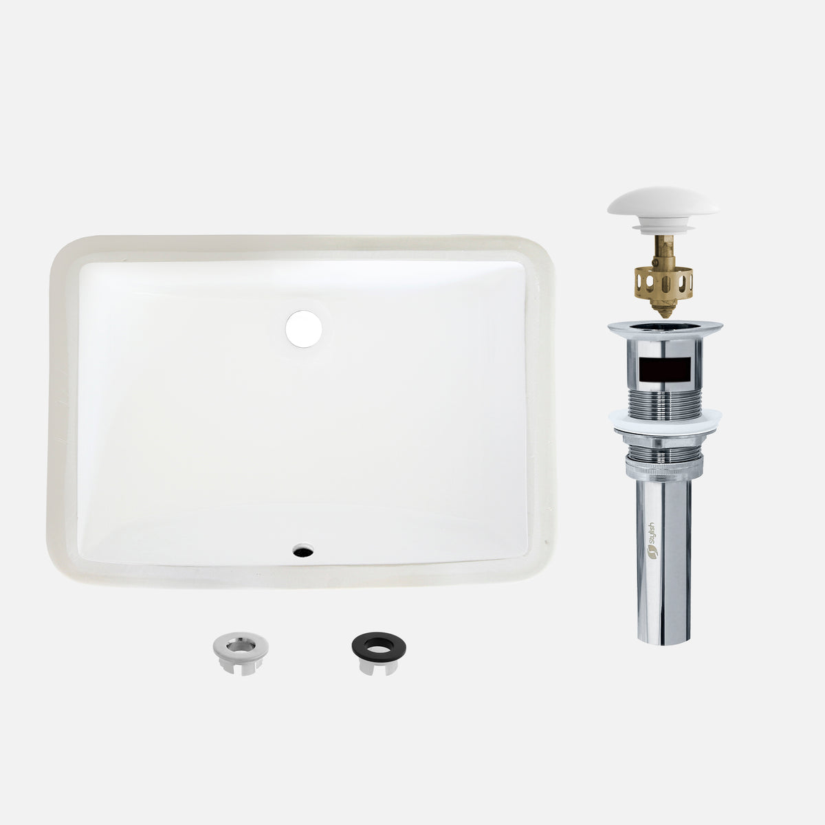Stylish Sharp 21" White Porcelain Undermount Basin Bathroom Sink with Ceramic Pop Up Drain Included P-203D