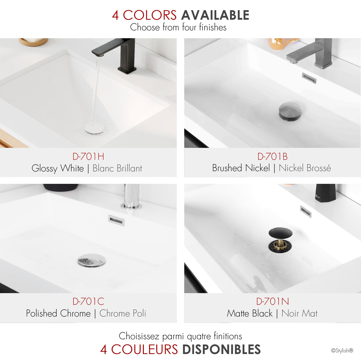 Stylish Undermount Sink Pop-Up Drain with White Ceramic Cap with Overflow Set of 2 D-701H-2