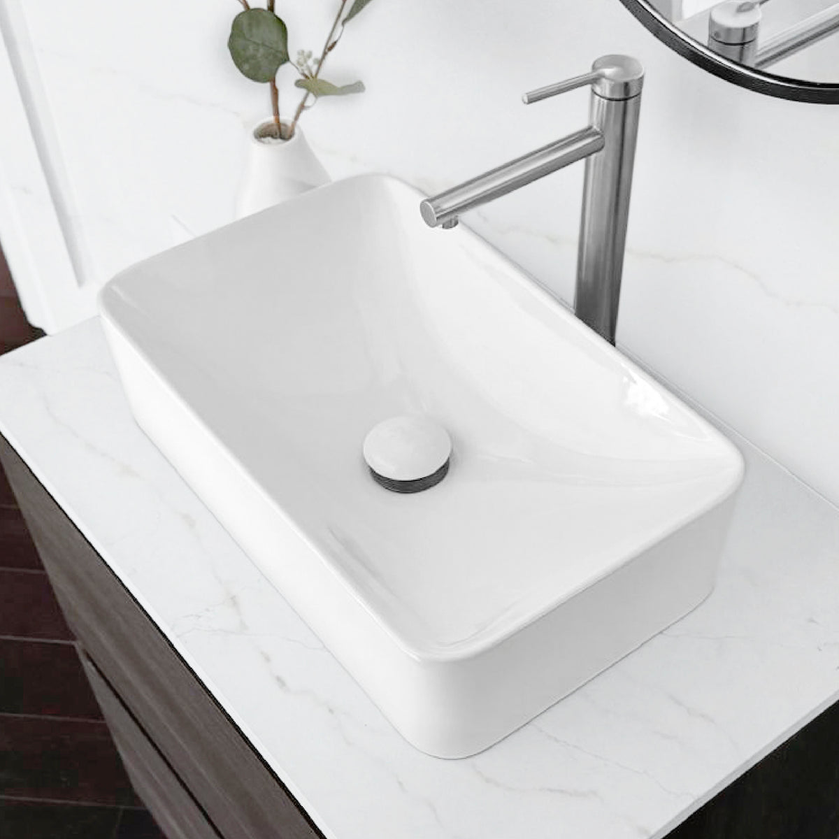 Stylish Vessel Sink Pop-Up Drain with White Ceramic Cap Without Overflow Set of 2 D-702H-2