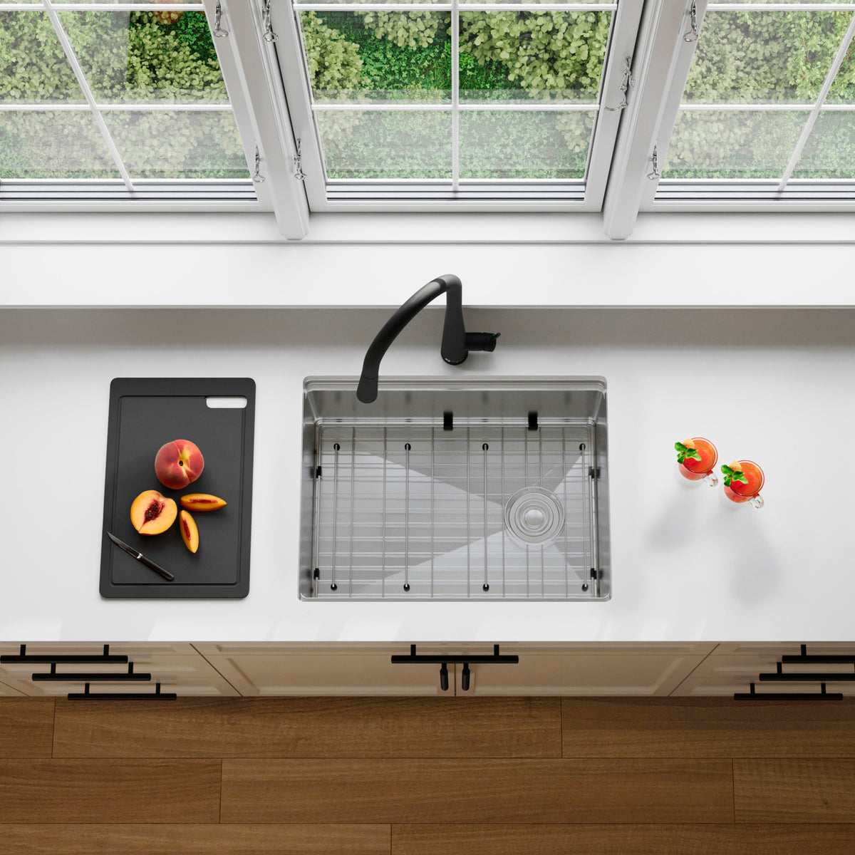 Stylish Versa 25" Workstation Single Bowl Undermount 16 Gauge Stainless Steel Kitchen Sink with Black Accessories Included S-612WK