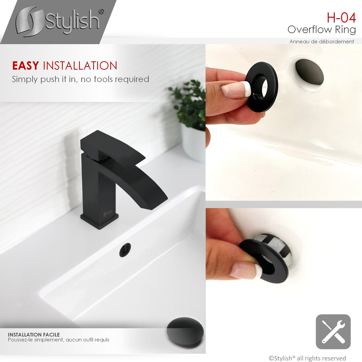 Stylish Black Matte Sink Basin Trim Overflow H-04