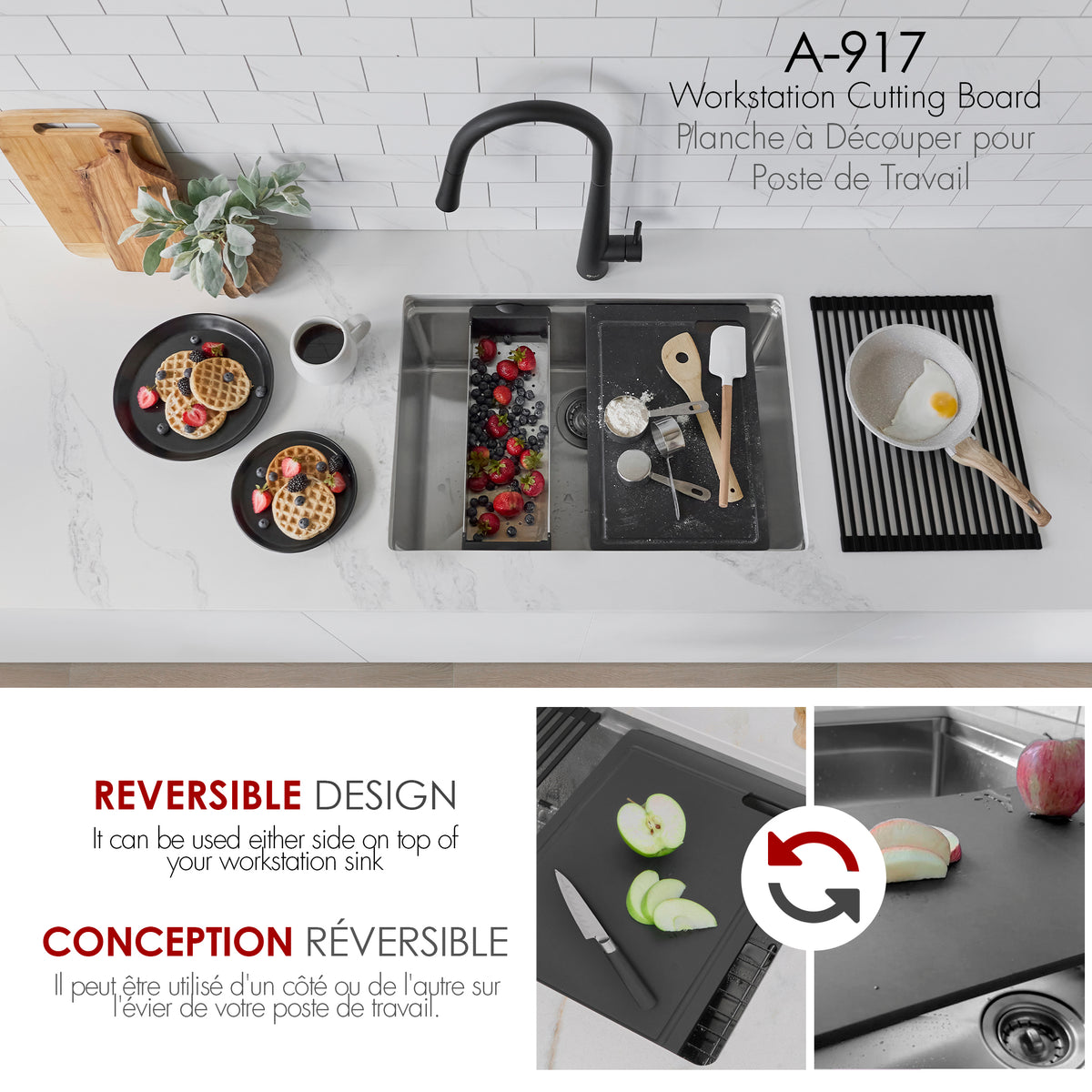 Stylish Workstation Sink Black Cutting Board A-917