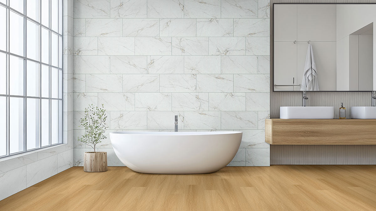 MSI Gems Bianco 5 x 10 Glossy Porcelain tile (NWGGEMBIA5X10G) – MSI room scene (bathroom)