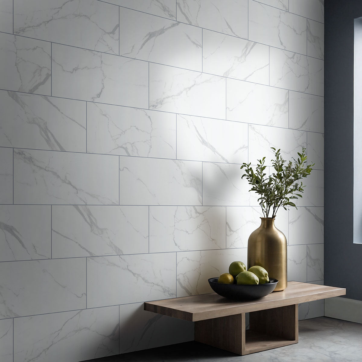 MSI Roman Statuario 12 x 24 Matte Porcelain tile (NWGROMSTA1224) – MSI room scene (living room)