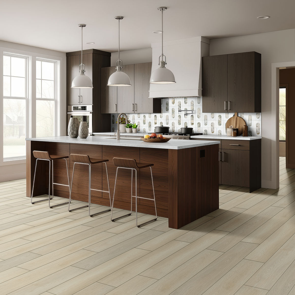 MSI Bianco Dolomite Moderno Polished Marble mosaic (SMOT-BIANDOL-MODP) – MSI room scene (kitchen)