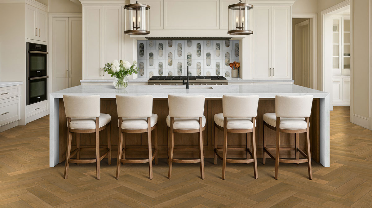 MSI Bianco Dolomite Moderno Polished Marble mosaic (SMOT-BIANDOL-MODP) – MSI room scene (kitchen)