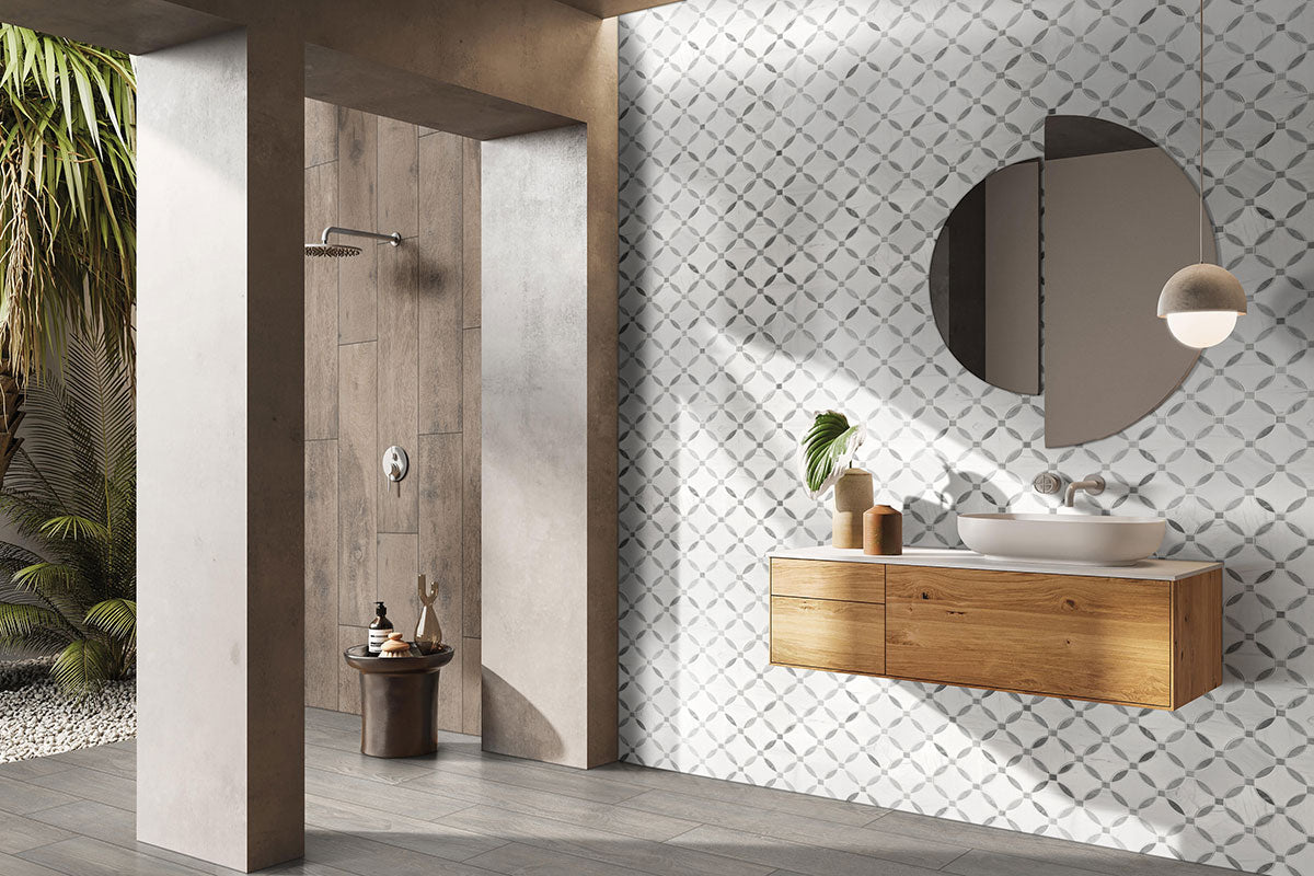 MSI Bianco Dolomite Lola Polished Marble mosaic (SMOT-BIANDOL-LOLP) – MSI room scene