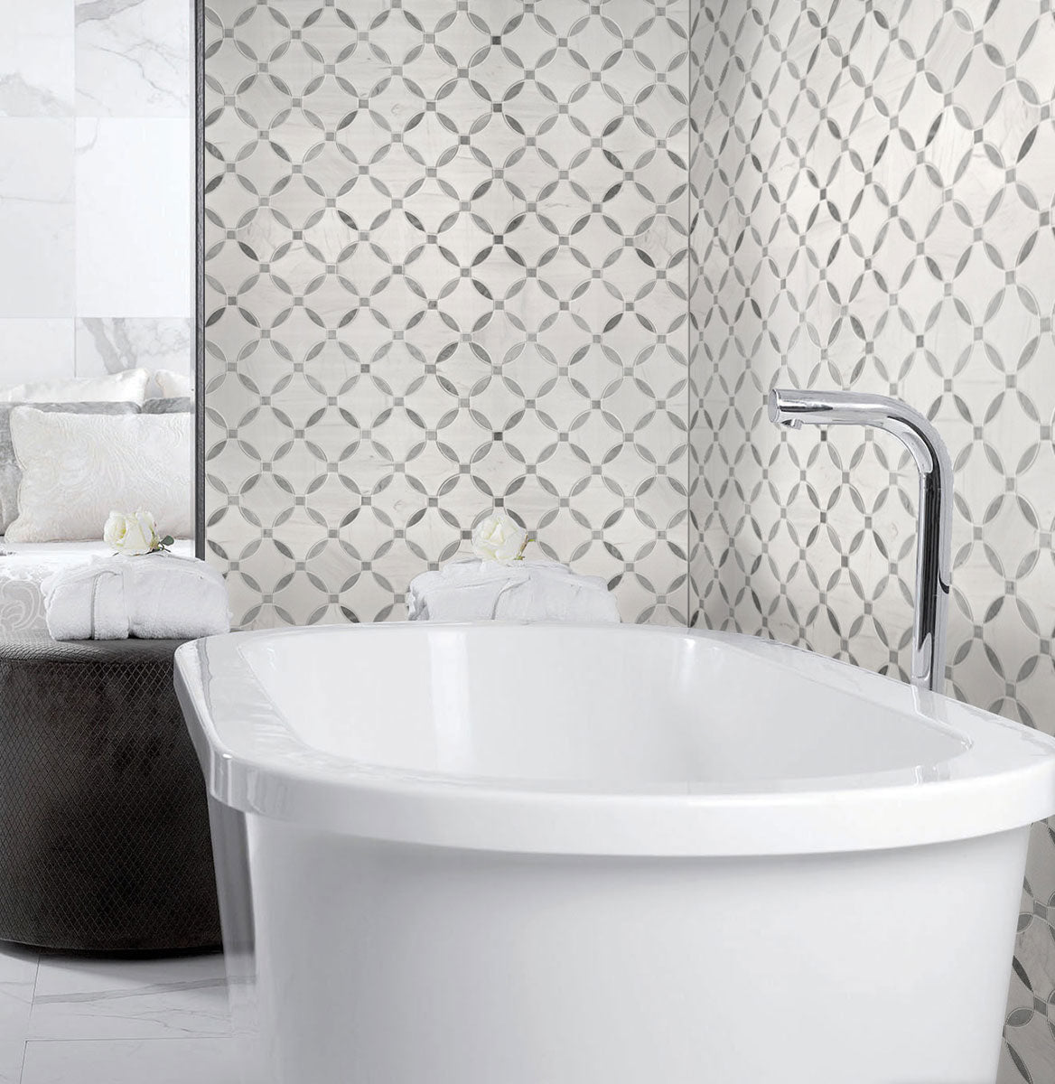 MSI Bianco Dolomite Lola Polished Marble mosaic (SMOT-BIANDOL-LOLP) – MSI room scene