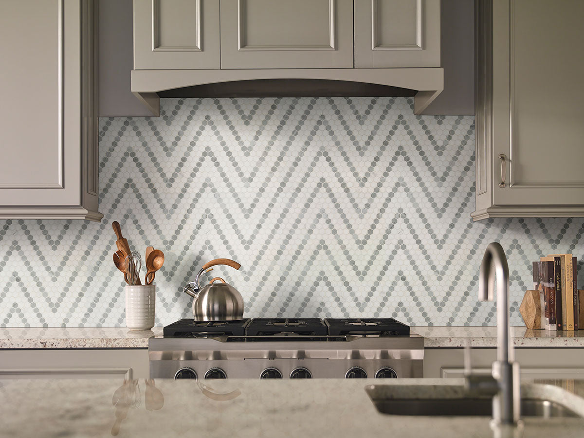 MSI Bianco Dolomite Sazi 1" Hexagon Polished Marble mosaic (SMOT-BIANDOL-SAZP) – MSI room scene