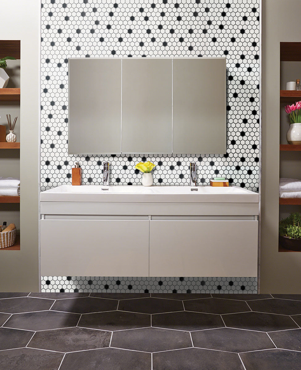 MSI Black and White 1 x 1 Matte Porcelain mosaic (SMOT-PT-RETBIANER-1HEXM) – MSI room scene