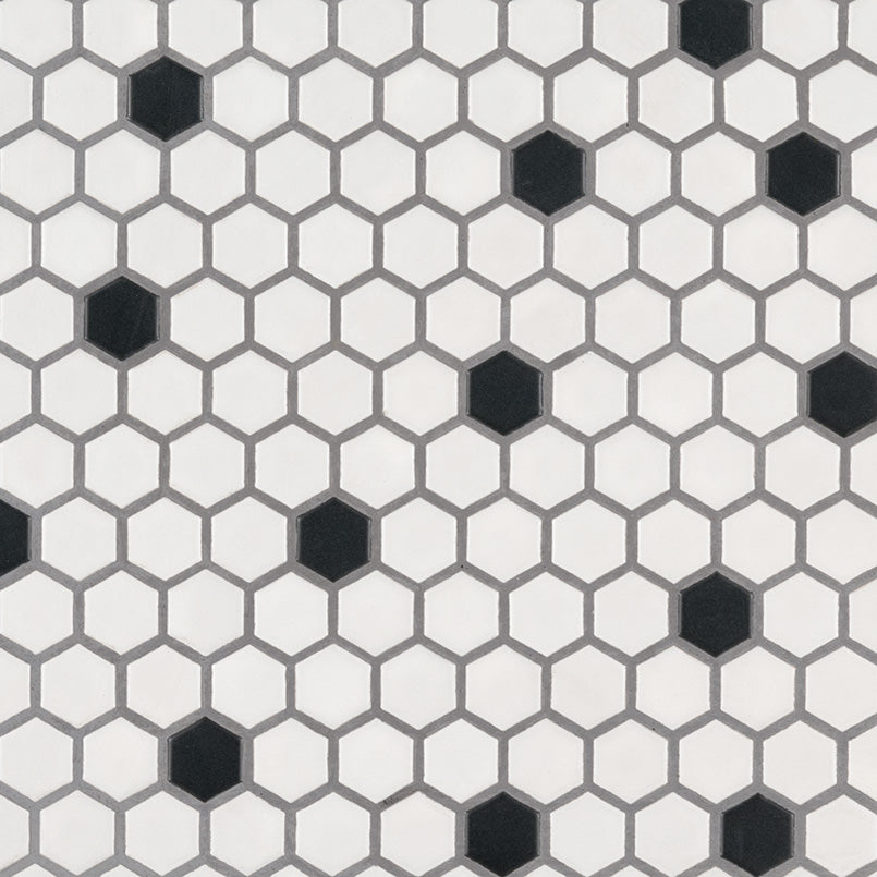 MSI Black and White 1 x 1 Matte Porcelain mosaic (SMOT-PT-RETBIANER-1HEXM) – MSI product image