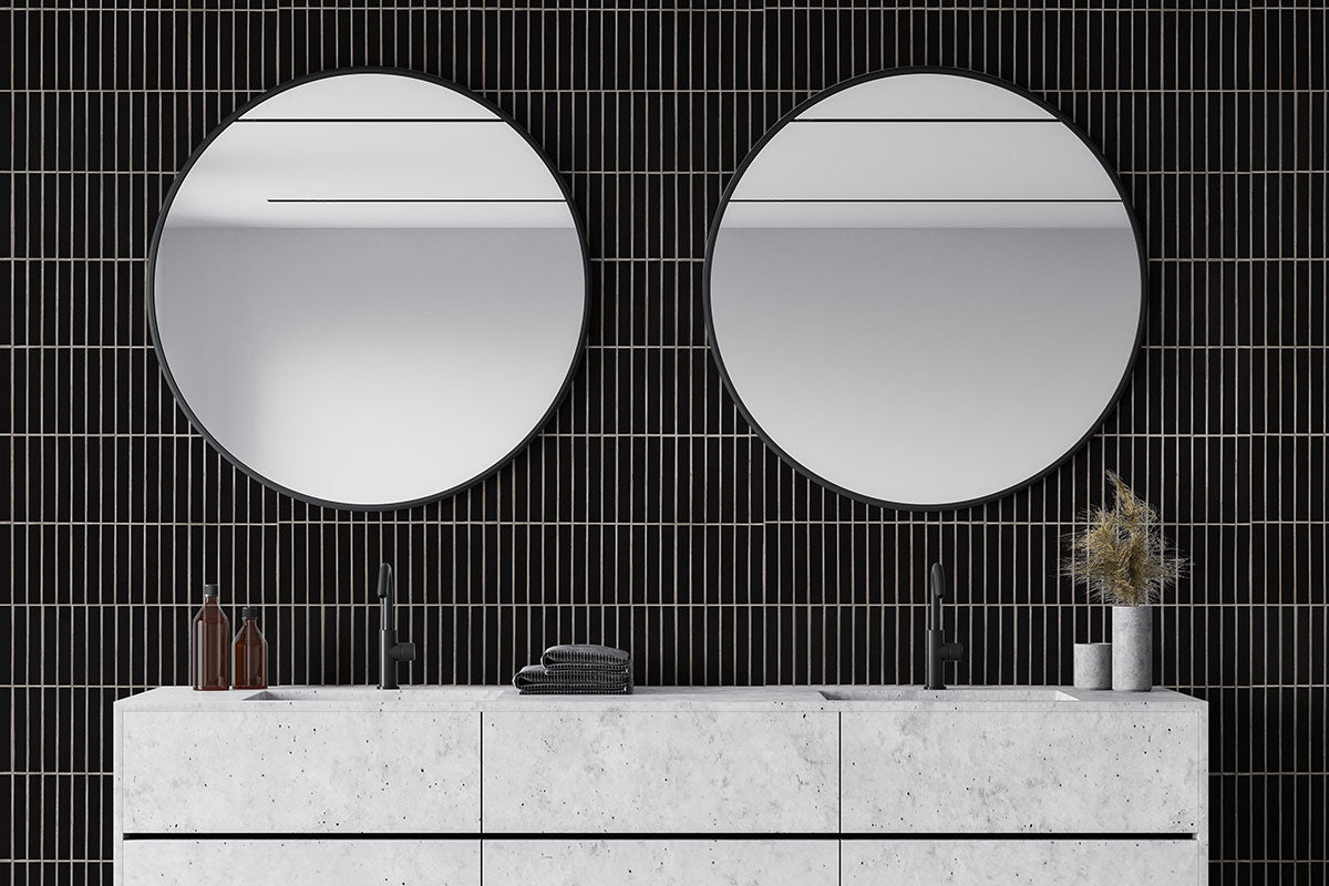 MSI Black 1 x 6 Matte Porcelain mosaic (SMOT-PT-RETNERO-1X6STM) – MSI room scene