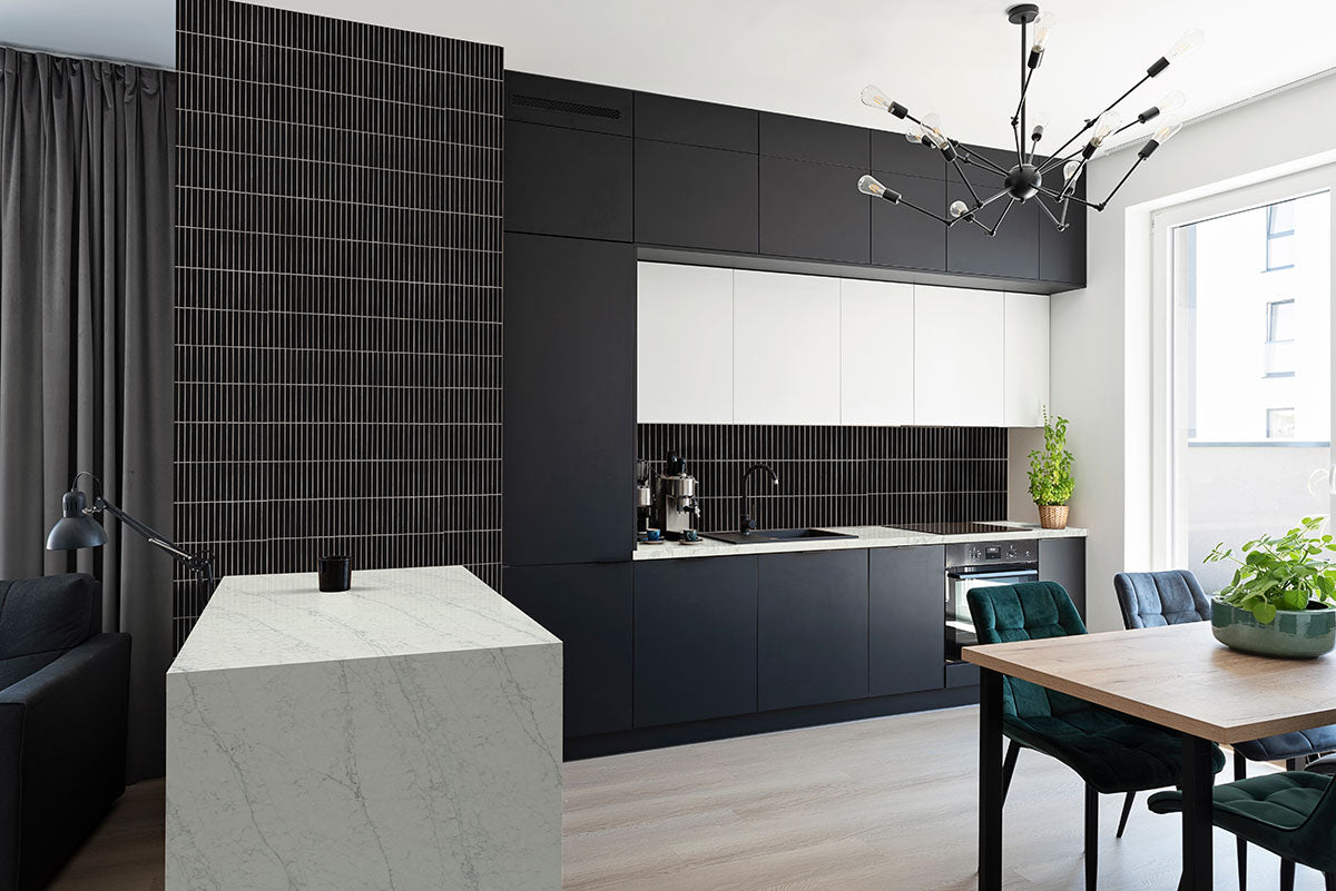 MSI Black 1 x 6 Matte Porcelain mosaic (SMOT-PT-RETNERO-1X6STM) – MSI room scene